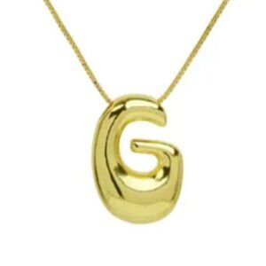 14k Gold Plated Chunky Balloon Bubble Initial Charm Pendant Necklace - Letter G